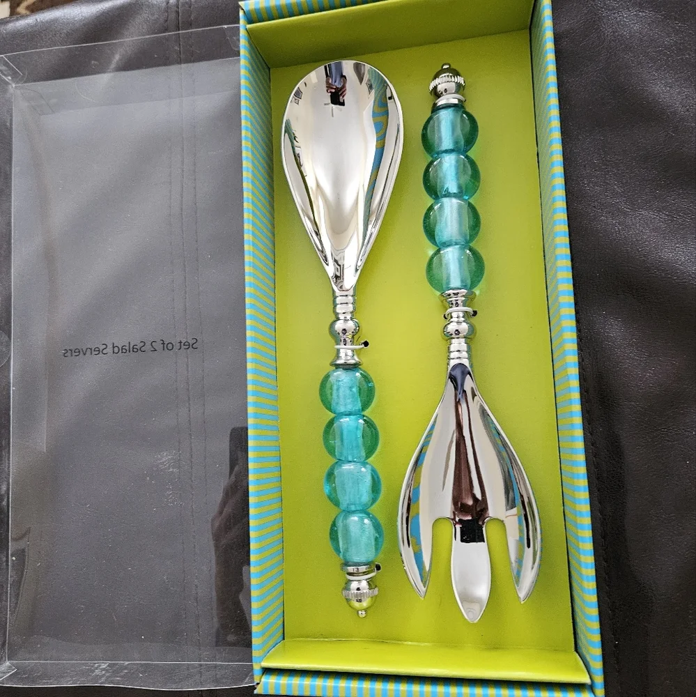 MANGO MOON Serving Salad Dessert Contemporary  Fork Spoon Set NIB